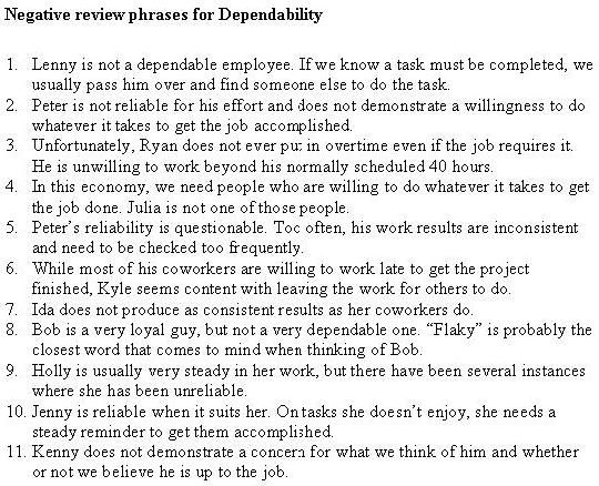 quantity of work performance review phrases